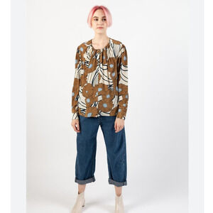 Rachel‎ Comey Erst Top Khaki / Brown Floral Button Down Blouse Size 2